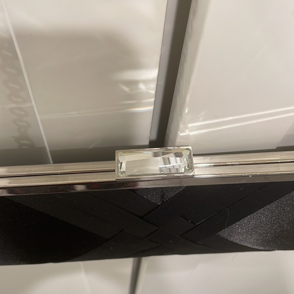 NWOT black satin clutch with chain link strap - Picture 3 of 5